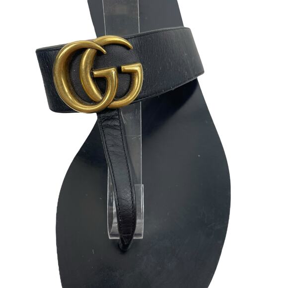 Gucci Black Leather Thong Sandals Gold Double G Logo Size 37 - Picture 6 of 13